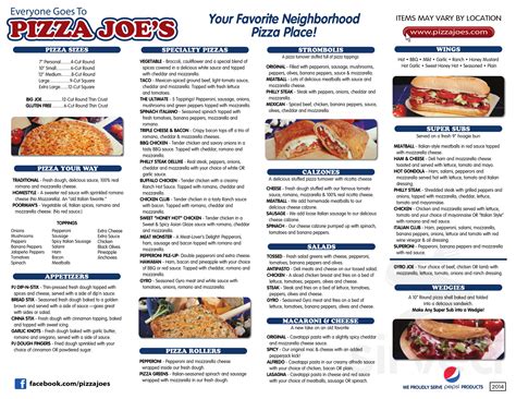 joe's menu with prices